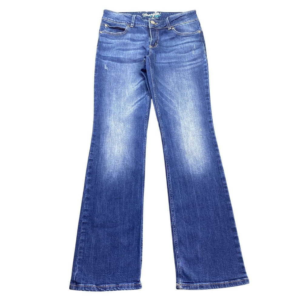 Wrangler Womens Bootcut Jeans Blue Denim 07MWZMD Size 7/8 Distressed Western